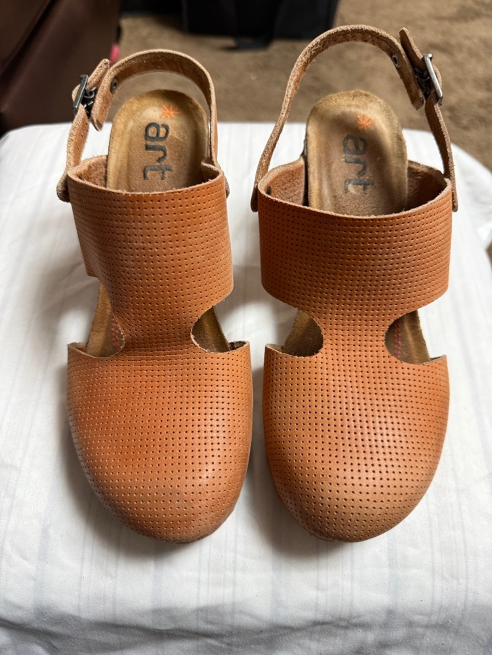 *art Perforated Tan Slingback Clog with Adjustable Strap